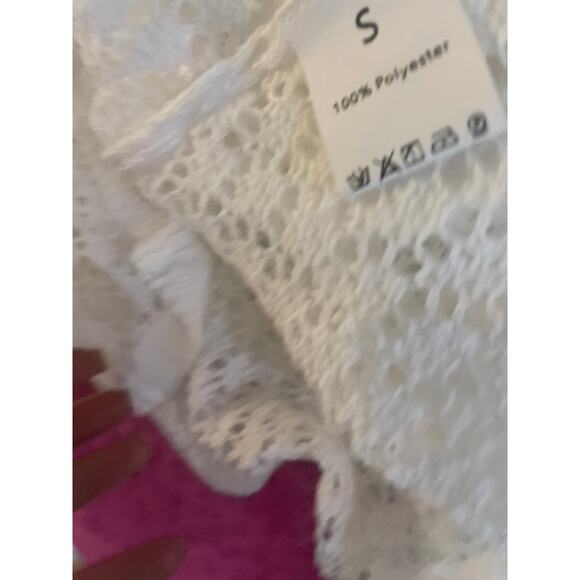 SEXY White Knitted Maxi Dress Sheer Crochet Pearl Sz Small S FEMININE MINIMALIST - Picture 5 of 5